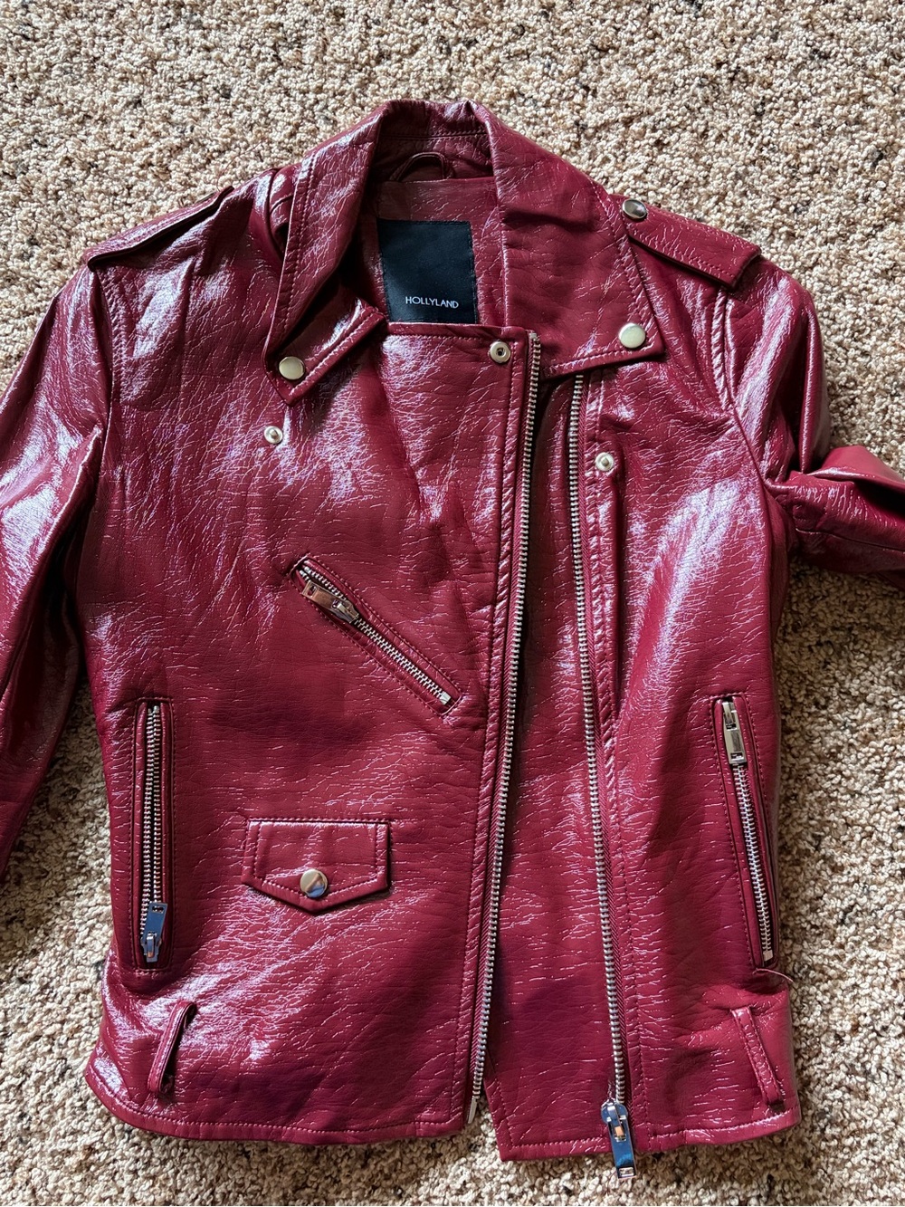 Women's Burgundy Faux Leather Moto Jacket